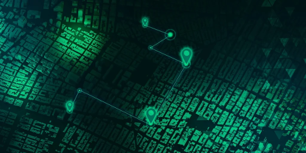Digital route map illustrating planned courier and haulier delivery routes