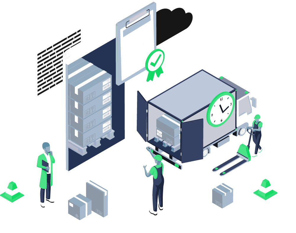 Isometric illustration of retail and fashion logistics operations